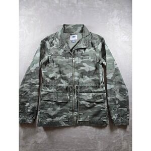 Old Navy Camo Field Jacket Women Medium Tall Green Full Zip Utility‎ Coat